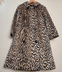 Vintage 1960s Safari Sportowne Leopard Faux Fur Coat La France Women’s Sm/Med
