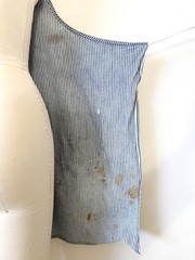 Vintage 1960s Denim Striped Distressed Apron Utility Workwear as found