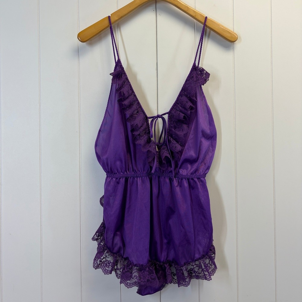 Vintage 80s 90s Coquette Ruffle Teddy Lingerie Womens Large Boudoir Dark Romance