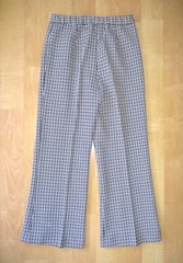Vtg 60s 70s Mod Black Textured Basketweave Poly Hi Waist Wide Flare Pants 30 in.