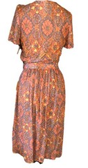 Vintage All Ace Tate Love Of California dress Orange, Yellow, Blue w/ Belt Sz 14