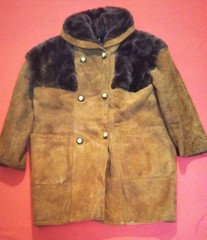 70s Vintage Shearling Mouton Coat Principe Brown Suede Fur XL