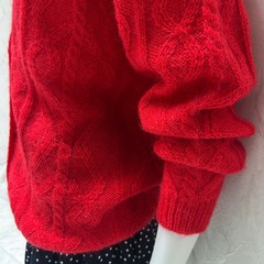 Northern Isles Vtg 90s Red Mohair Cable Knit Cardigan Chunky Grandmacore Large
