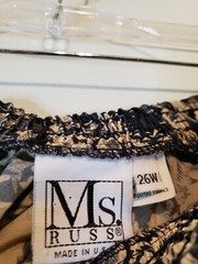 Vtg Ms Russ Womens 26W Blouse Midi Skirt Set Floral Gold Black Pull On USA