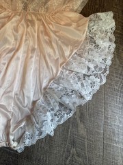 Vintage 80s Sears Pink Satin Flutter Lace Teddy Bodysuit Romper Ruffle Med