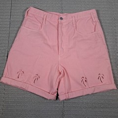 Vtg 90s LA Gear Pink High Waist Button Fly Cutout Palm Trees Rolled Hem 90210
