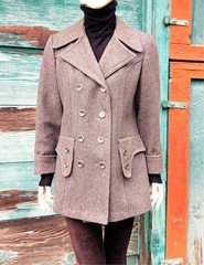 Vintage Wool Coat Ladies Felted With Silver Double Button Front – 1960s