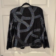 Stenay Beaded Sequin Silk Top Cardigan Sz L VTG 80s 90s Cocktail Jacket Formal