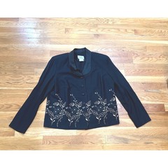 VTG Lady Carol of New York Vintage Black Beaded Floral Embroidered Jacket Sz L