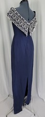 Vtg House of Bianchi Navy Blue Dress w Off the Shoulder White Lace Detail Sz 10