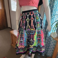 Vtg Katcus Mexican Like Swing Skirt Hand Painted / Sequins Azteca 32 w