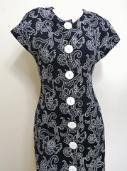 Vintage 70s 80s Ransom White Embroidery on Black Retro Wiggle Shirt Dress XS XXS
