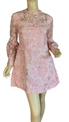 VINTAGE CIRCA 1960’S PINK SILK & SILVER OPEN LACE WORK MINI PARTY DRESS APPX S