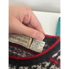 Vintage Evan Picone Houndstooth Plaid Lambswool Angora Sweater Black Red M