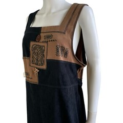 Vintage Nina Piccalino Dress 80s brown black leaf print maxi faux suede Size XL