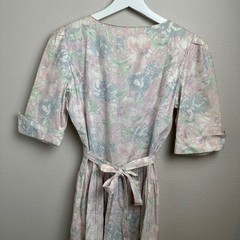Floral Vintage Prairie Cottagecore Midi Dress Sm Pastel Pink Blue Dropped Waist