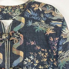 Vtg Doncaster Special Folk Toile Tapestry Art To Wear Jacket Sz 6 Frog Closure