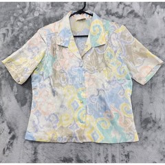 Vintage Alexa Top Womens L Pastel Silky Jacquard Button Front Short Sleeves