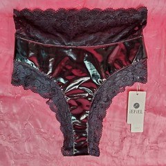 Black Stretch Lace Wet Look Shiny Sissy Brief Panties w Ties sz S iEFiEL