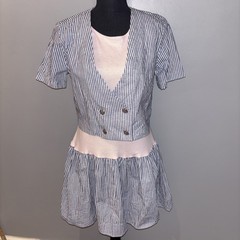 VTG Joni Blair Pink Blue Pinstripes Overlay Jacket Dress Cottagecore 90’s Size 9