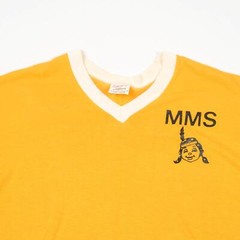 Vintage 1970s MMS Indian Logo Gym V-Neck Ringer T-Shirt Large Yellow White