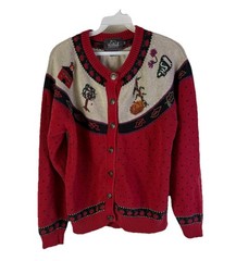 Vintage 90s Woolrich Womens Medium School Teacher Apple Knit Cardigan Sweater