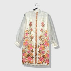 Alfred Shaheen Dress Womens M Cream Pink Orange Floral Vintage 60s Mod Boho