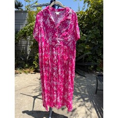 Vintage 90s Shirt Dress Medium Hot Pink White Sunbursts Jennifer Moore