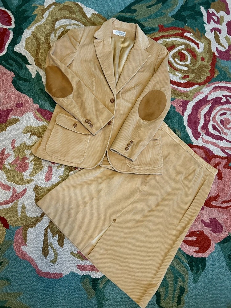 VINTAGE 60s 70s THE VILLAGER mustard gold Corduroy Blazer Jacket Skirt Business