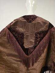 CIVIL WAR 1860’S WATERED SILK MOIRE + SCULPTED VELVET CAPE W FRINGE FOR DRESS