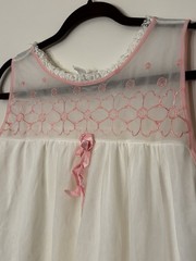 Vintage Mid Century Durelle White Chiffon Babydoll Nightie With Pink Ribbon M