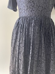 True Vintage 1950’s L’Aiglon Black Party Dress Full Skirt Silk Crepe & Lace S