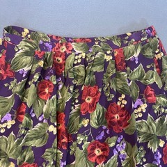 Alfred Dunner Vintage 100% Silk Floral Midi Skirt Purple Red Green Size 18