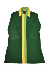 Vintage 60s Dress Womens Medium Green Striped House Robe Collared Felt Lounge