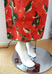 VTG Vera Neumann Cotten Linen Hostess Wrap Skirt PERFECT Poppy Red Green Floral