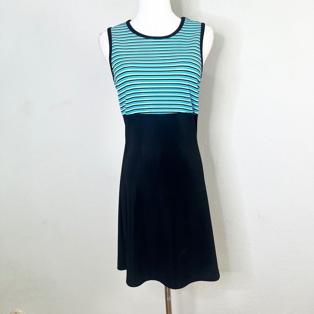 Byer Too California Vintage 90s Striped Sleeveless Dress Black Blue Small USA