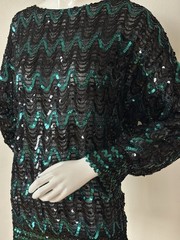 Vintage Givenchy Sequin Top 80s Black Green Statement Blouse