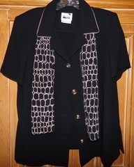 Vtg. Leslie Faye Womens Size 16 Black Khaki short sleeve Top & Skirt Suit Scarf