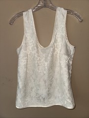 Vintage Escapades Ivory Lace Satin Tank Top Blouse Medium USA Blouse Sleeveless