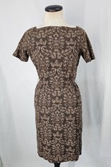Vintage 1960s Lang Originals Brown Tapestry Sheath Dress | Lined | Short Sleeve