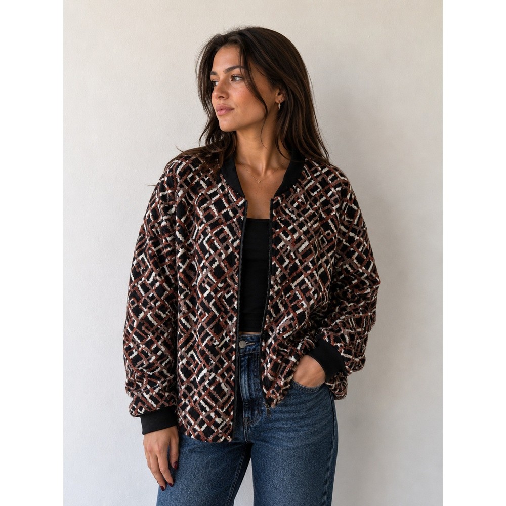 Vintage Oversized 90s Geometric Print Zip Up Bomber Jacket