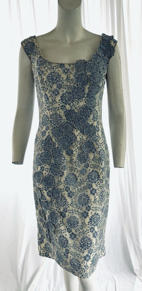 1960s Terry Allen Milgrim Beaded Floral Applique Cocktail Dress