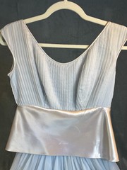 VTG 1950s Pale Blue Pleated Chiffon Satin Dress Tulle Petticoat McDonalds XS – S