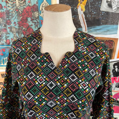 Vintage 60s-70s Mod Geometric Print Long Sleeve Tunic Top Dress PXS Retro