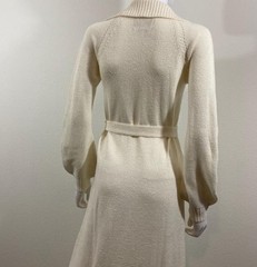 Wenjilli Vintage Knit Long Sleeve Cream Maxi Belted Sweater Dress