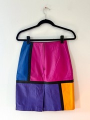Vintage Global Identities 100% Leather Colorblock Matching Jacket Skirt Set
