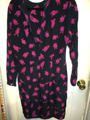 Vintage Joanie Char Silk Pencil Midi Dress Black & Magenta sz 8- 1980s