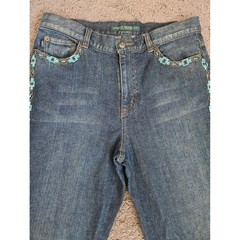 Vtg Lauren Ralph Lauren Turquoise Beaded Bootcut Jeans 10 Southwestern Aztec Y2K