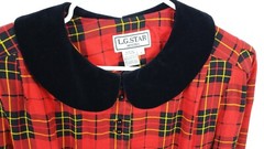VINTAGE L.G. STAR RED PLAID W/ BLACK VELVET COLLAR CHRISTMAS PLAID DRESS POCKETS