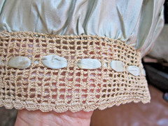 Antique Edwardian Blue Silk and Crochet Hand Made Nightcap/Hair bonnet